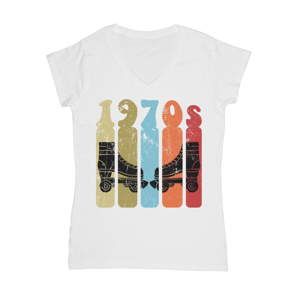 Roller Skates 70s Disco Derby Retro Vintage Worn Classic Women's V-Neck T-Shirt
