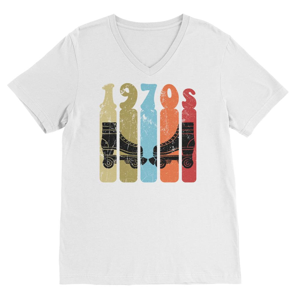Roller Skates 70s Disco Derby Retro Vintage Worn Classic V-Neck T-Shirt