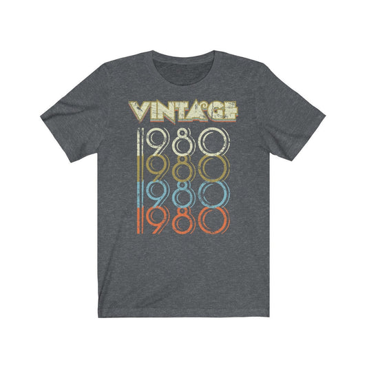 42nd Birthday Gift Vintage 1980 Tee Shirt for Men or Women Unisex Jersey Short Sleeve T-shirt