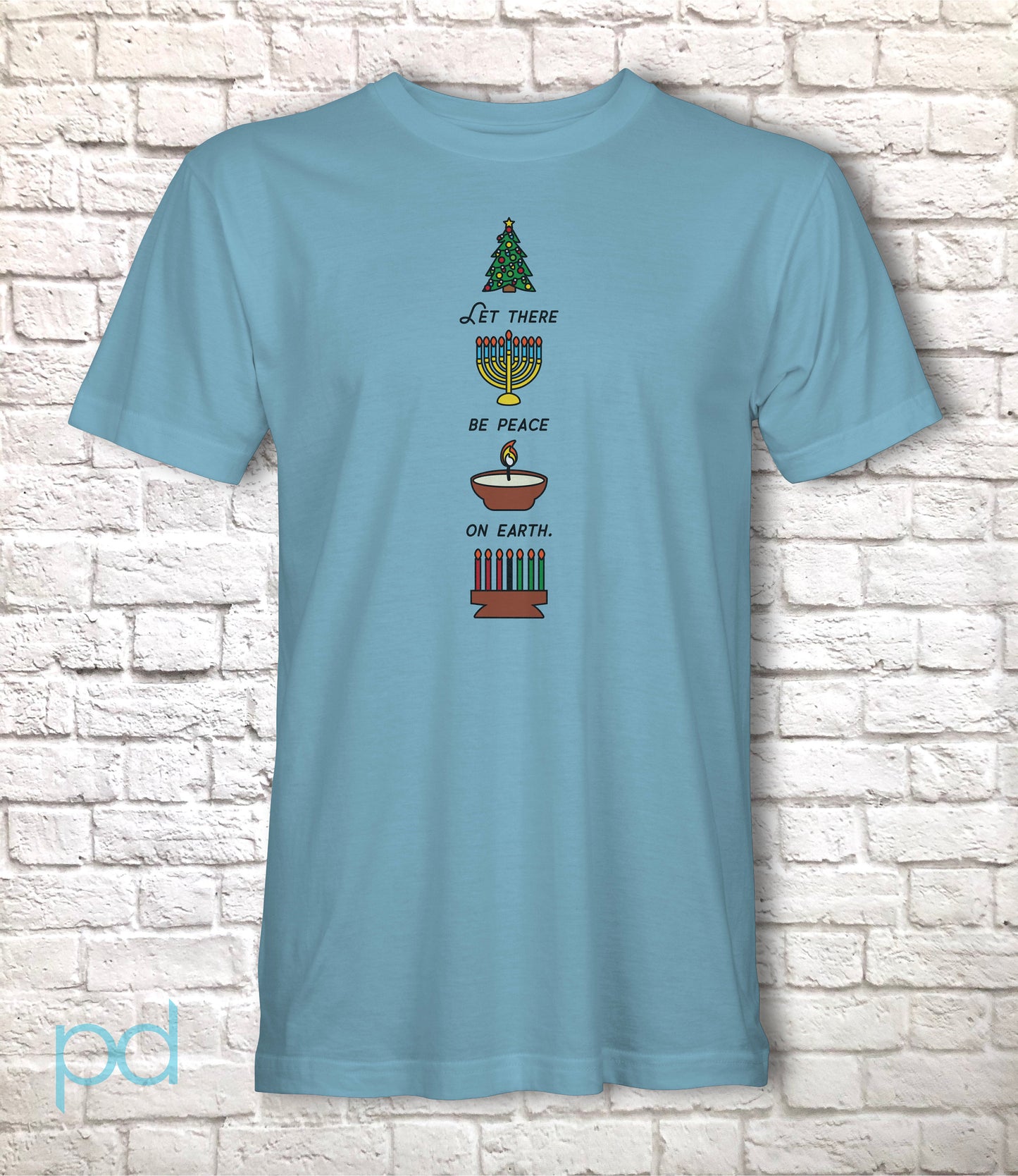 Multi-Cultural Seasonal T-Shirt, Xmas, Diwali, Kwanzaa Gift Idea, 'Let There Be Peace on Earth' Graphic Tee Shirt Top