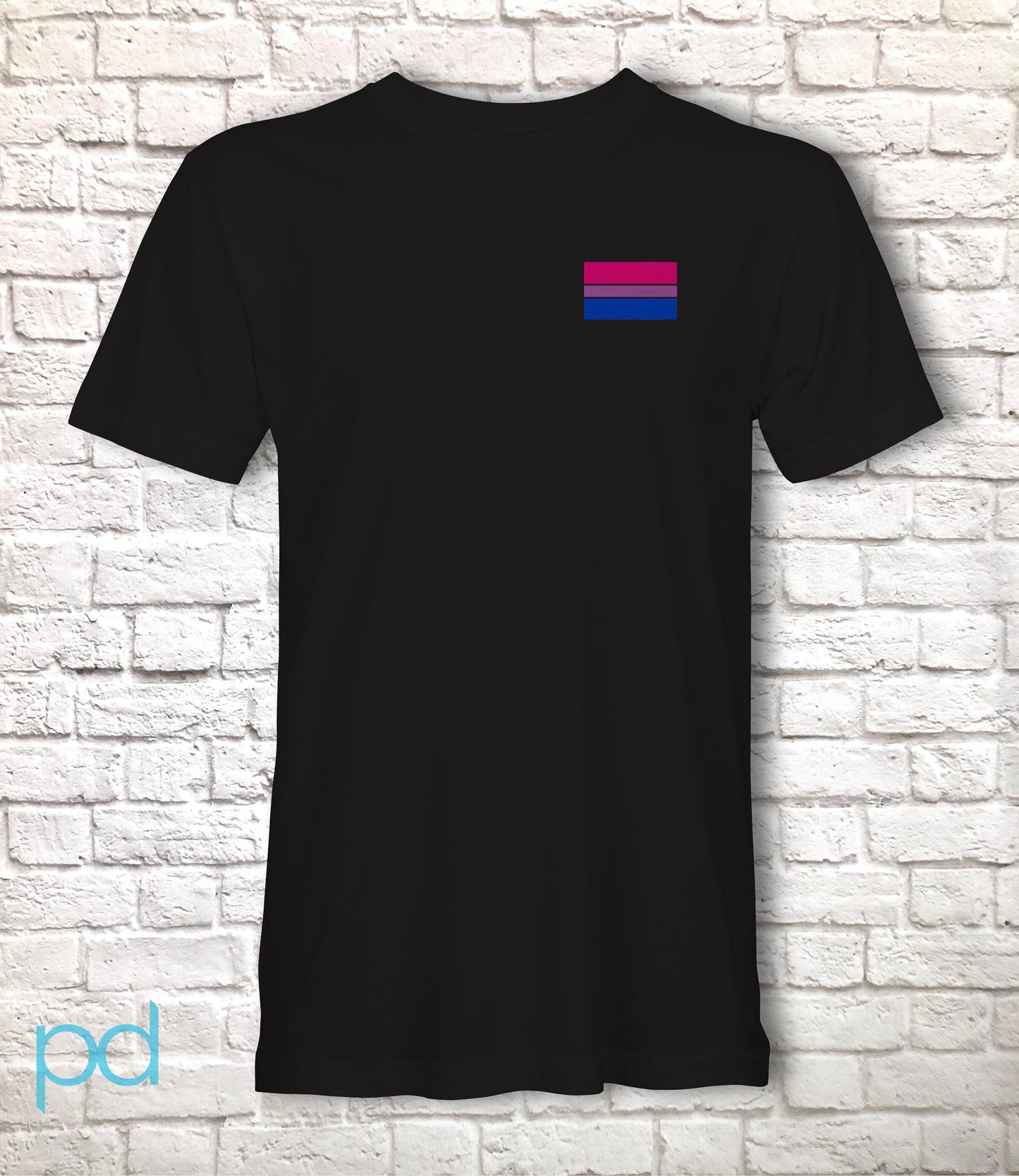 Bi Pride Flag T-Shirt, Subtle Bisexual Left Pocket Chest Tee Top, LGBTQ+ Bisexuality Awareness Stripe Unisex T Shirt