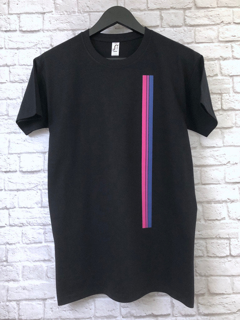 Bi Pride Stripes T-Shirt, Subtle Bisexual Left Side Vertical Strip Tee Top, LGBTQ+ Bisexuality Awareness Stripe Unisex T Shirt