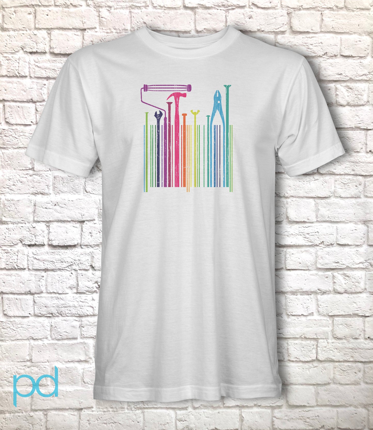 DIY T Shirt, Colourful Tools Gift T-Shirt Barcode Style, Tradesman Tradeswoman Unisex Tee Shirt Top For Men or Women