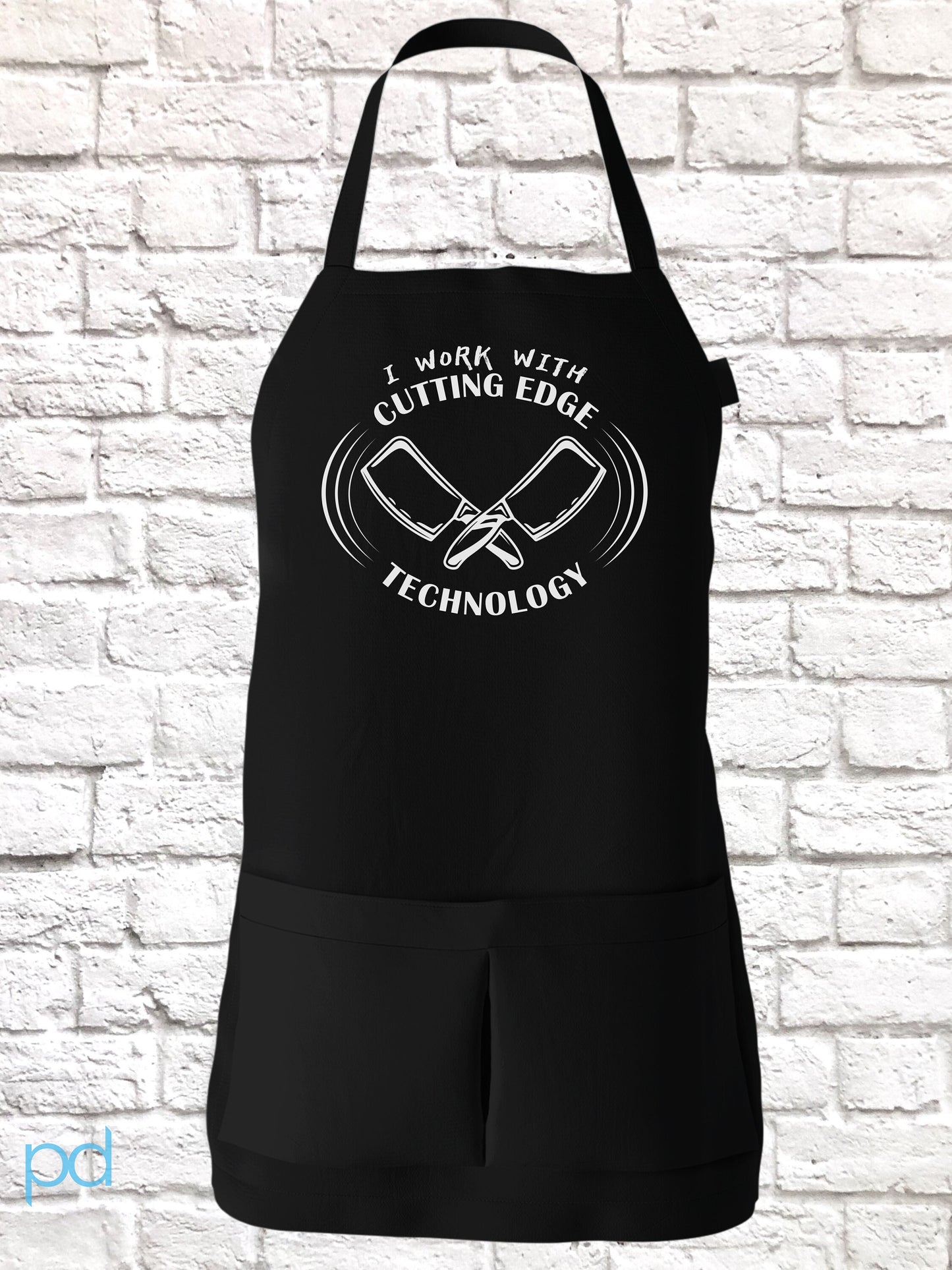 Funny Chef Apron, I Work With Cutting Edge Technology Pun Gift Idea, Humorous Chef Cook Knives Apron