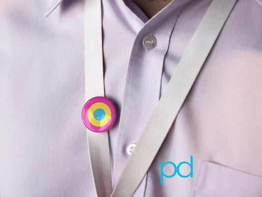 Pansexual Flag Pin Badge, Circle Design using pan flag colours as roundels Pin Back Button
