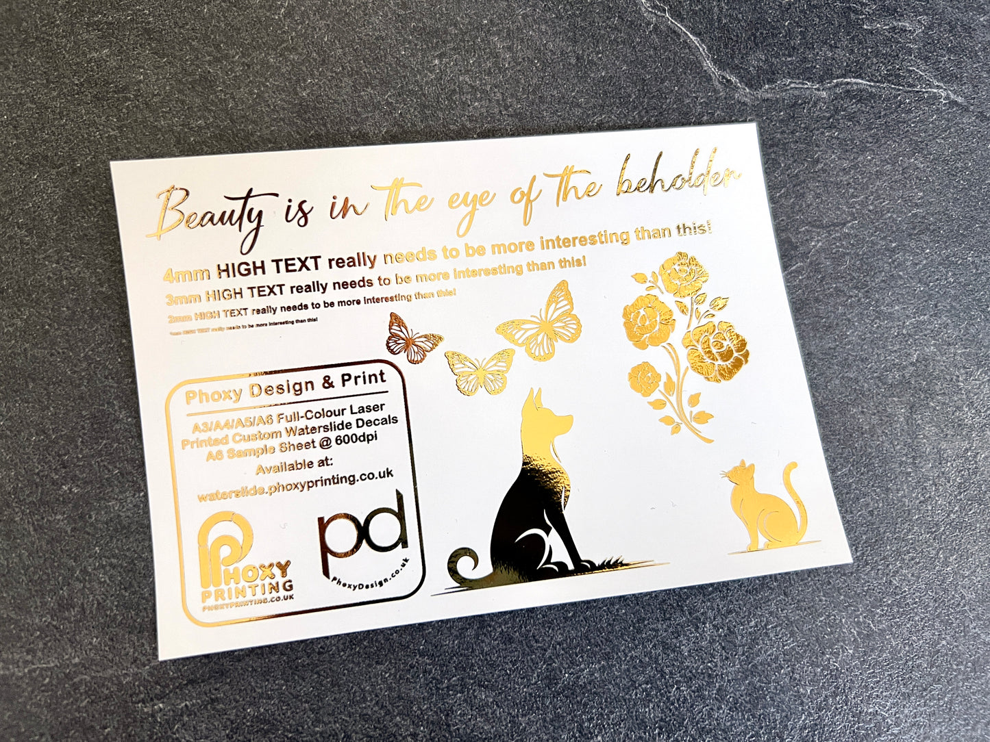 Sample Waterslide Decal Sheet for ANY Colour Surface