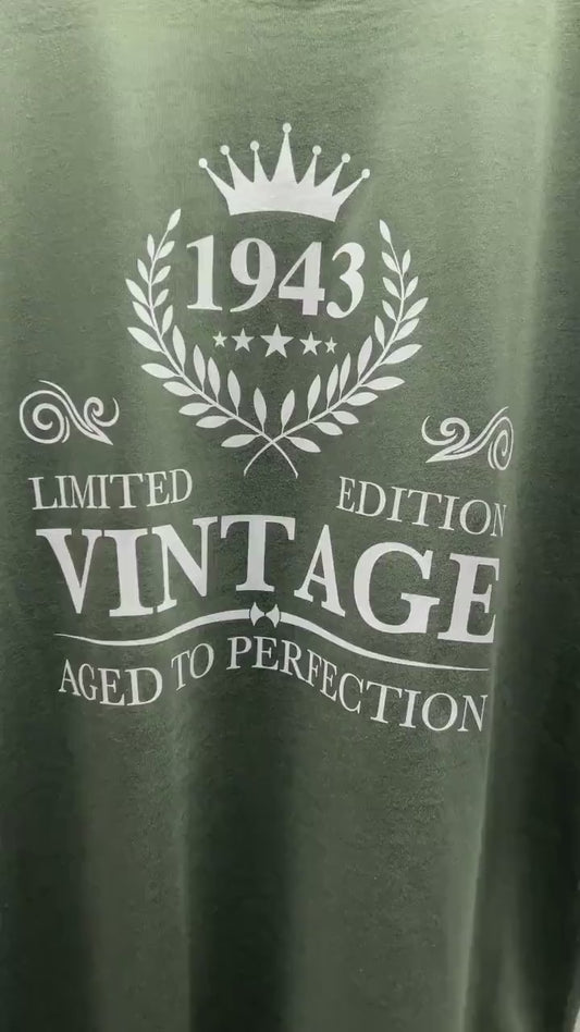 Birthday Year Gift, 1943 (ANY YEAR)  T Shirt, Vintage Aged To Perfection Men or Women Unisex Jersey Short Sleeve Tee Shirt Top