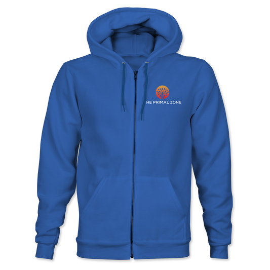 The Primal Zone - Zip Hoodie Front - Royal Blue