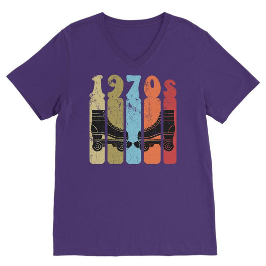 Roller Skates 70s Disco Derby Retro Vintage Worn  Classic V-Neck T-Shirt