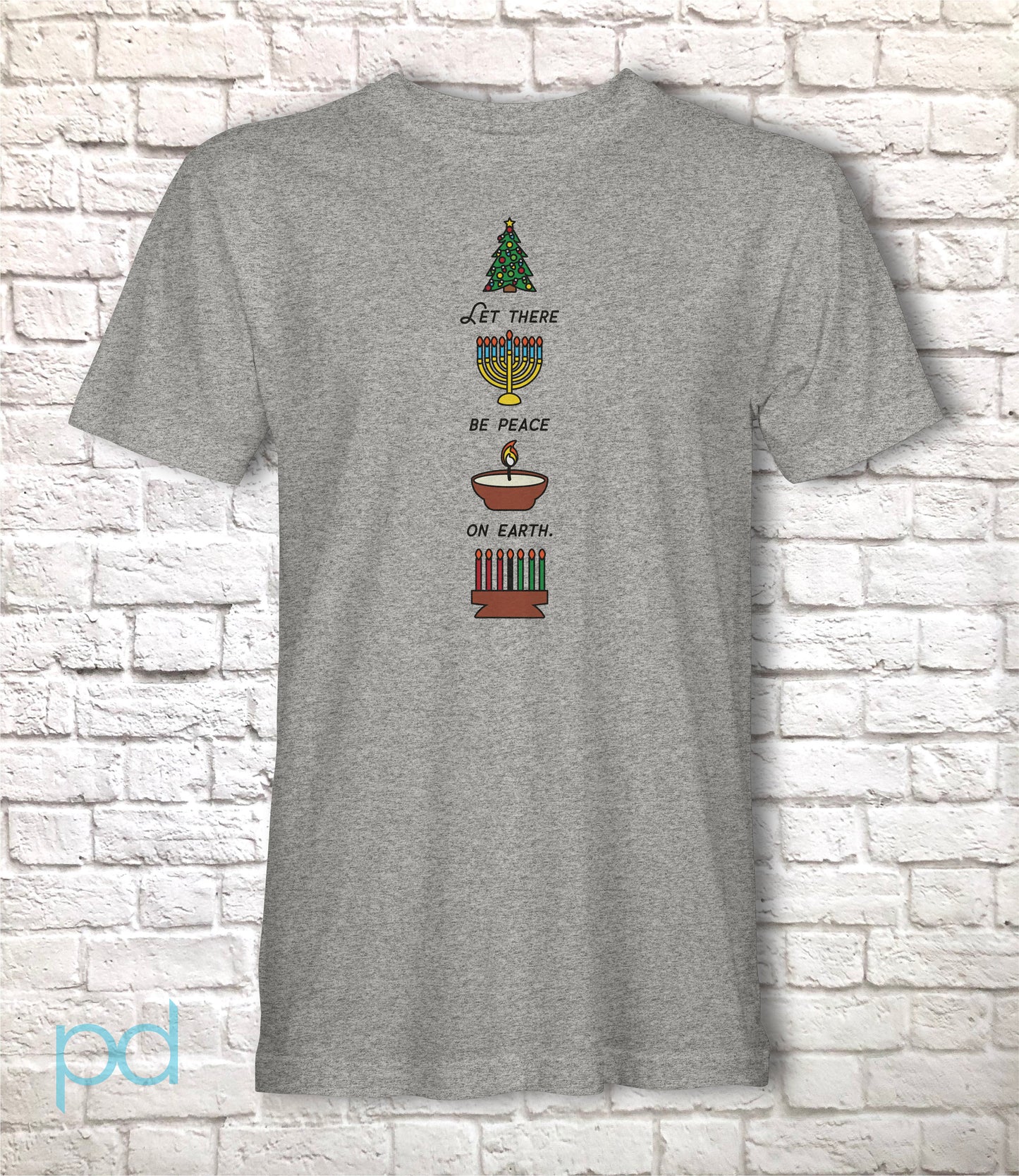 Multi-Cultural Seasonal T-Shirt, Xmas, Diwali, Kwanzaa Gift Idea, &#39;Let There Be Peace on Earth&#39; Graphic Tee Shirt Top