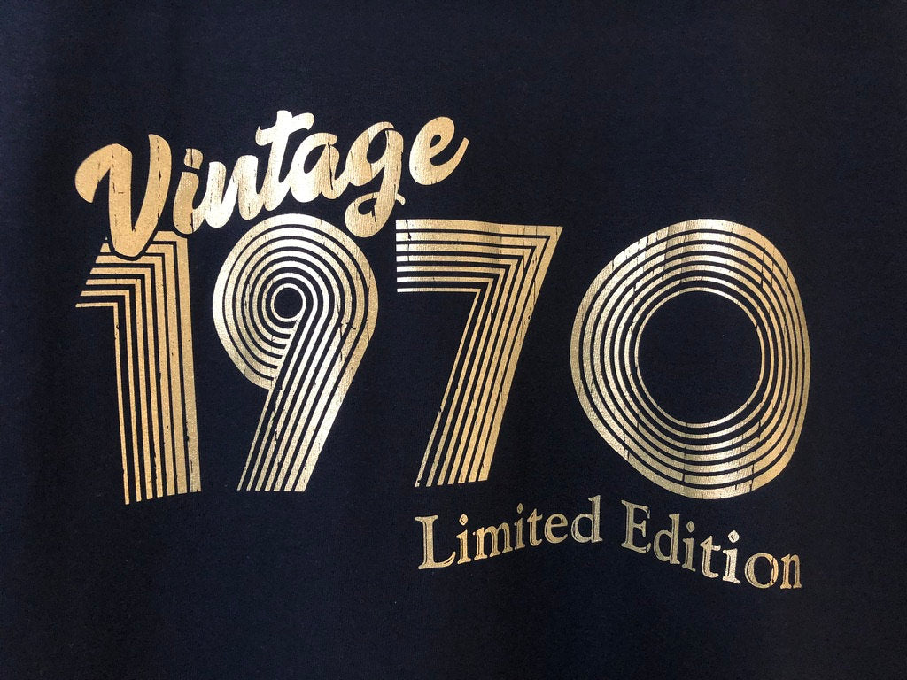 Vintage 1970 T Shirt Metallic Gold or Silver Foil, 51st Birthday Gift T-Shirt in Retro & Vintage Limited Edition 70s style, Unisex Tee Shirt